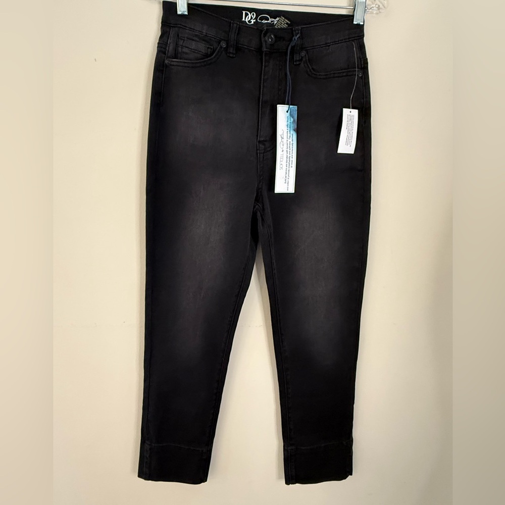 DG2 black denim jeans straight leg burnout wash SZ 2 Tall